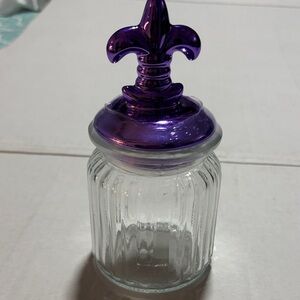 Mardi Gras Purple Glass Jar with Fleur-de-Lis Lid